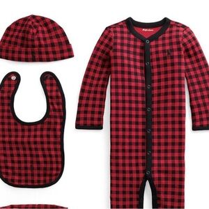 Red and Black Checkered Baby Onesie Set